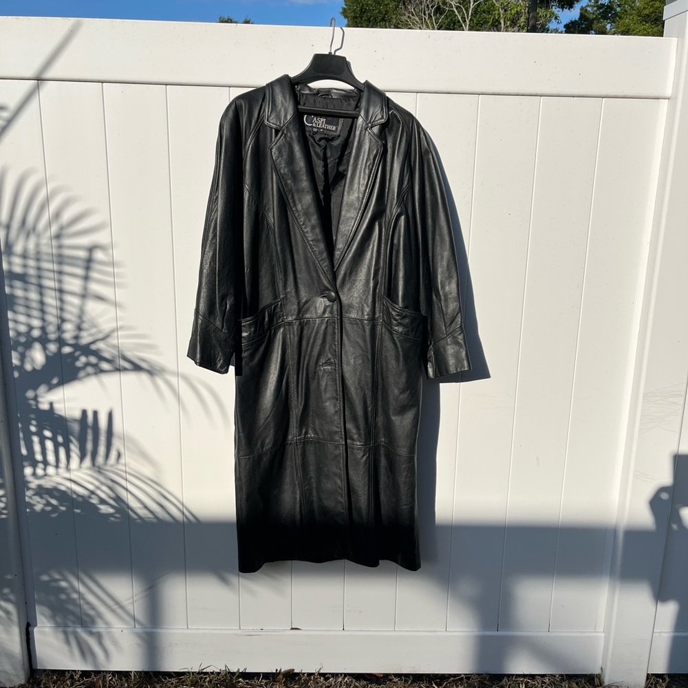 Caspi & Leather Long Black Trench Coat M